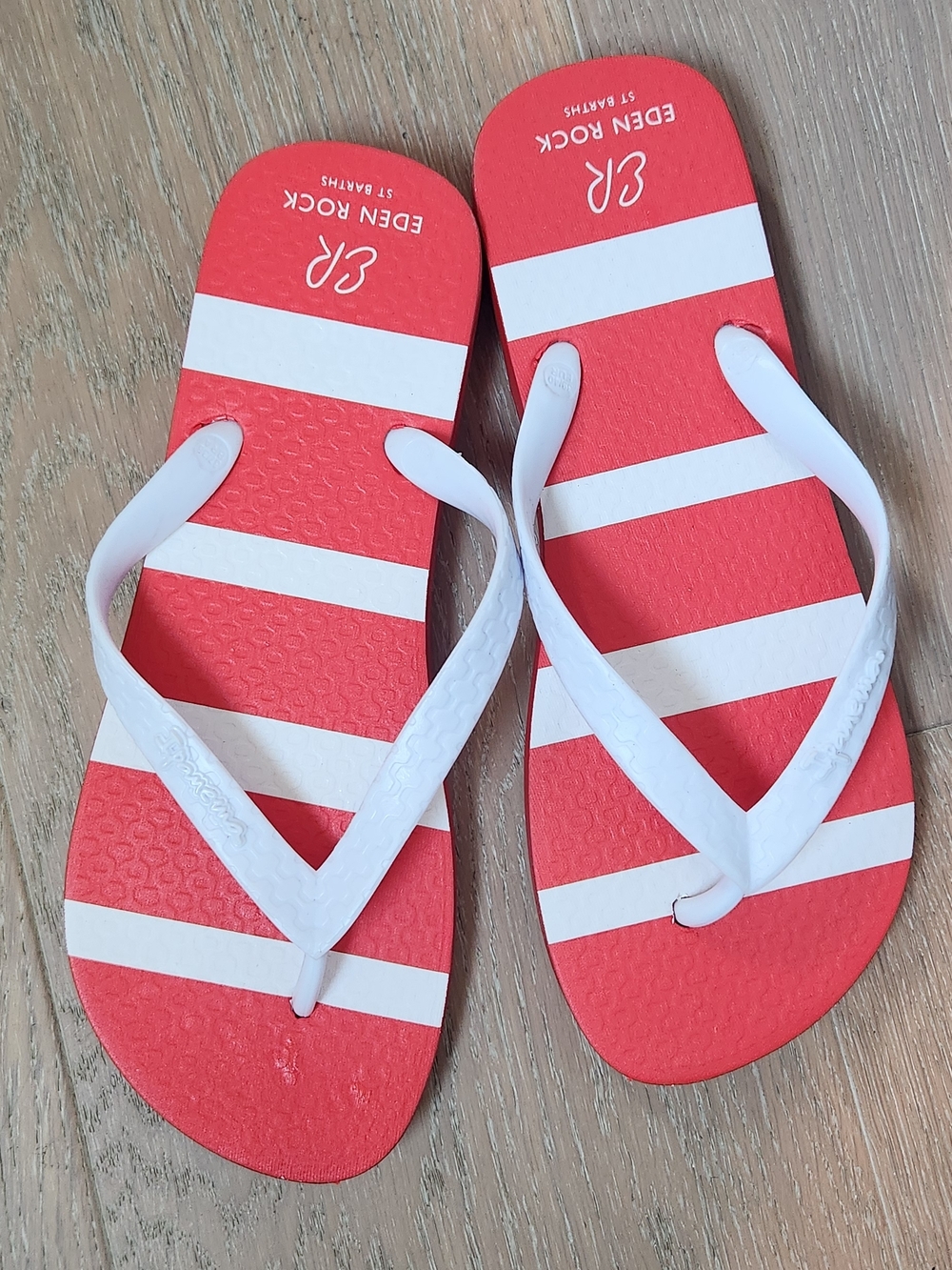 EDEN ROCK Red & White Striped Flip Flops, US size 8, brand new